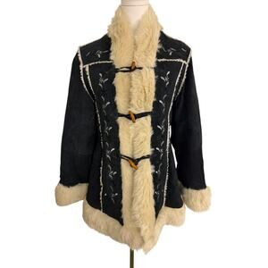 VINTAGE Oscar Piel Afghan Penny Lane Coat Womens M Embroidered Leather Boho USA